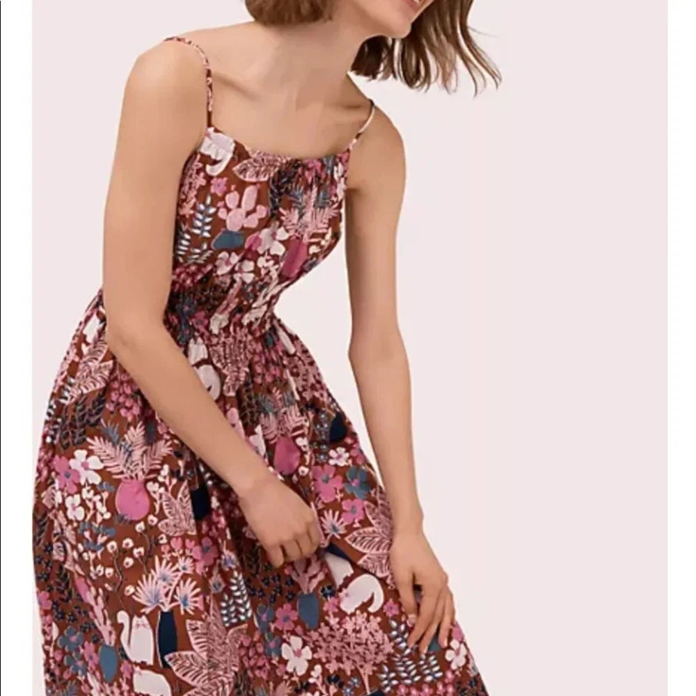 kate spade Floral Midi Dress in Pink, Brown & Blue